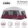 Core Equipment CORE Straight Wall 14 x 10 Foot 10 Person Cabin Tent with 2 Rooms & Rainfly, Red