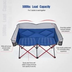 Costway Folding Camping Chair Loveseat Double Seat w/ Bags & Padded Backrest GrayBlue -Outlet Camping Gear Store unnamed file 1413