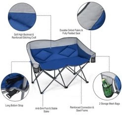 Costway Folding Camping Chair Loveseat Double Seat w/ Bags & Padded Backrest GrayBlue -Outlet Camping Gear Store unnamed file 1416