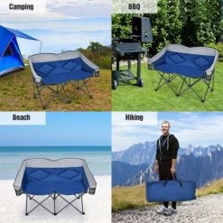 Costway Folding Camping Chair Loveseat Double Seat w/ Bags & Padded Backrest GrayBlue -Outlet Camping Gear Store unnamed file 1417