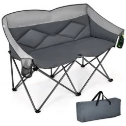 Costway Folding Camping Chair Loveseat Double Seat w/ Bags & Padded Backrest GrayBlue -Outlet Camping Gear Store unnamed file 1421