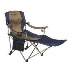 Kamp-Rite Outdoor Folding Tailgate or Camping Lounge Chair with 2 Cupholders, Side Pocket, and Detachable Footrest, Blue and Tan (2 Pack)