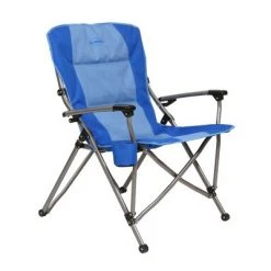 Kamp-Rite Double Layered Soft Padded Folding Supportive Hard Arm Outdoor Camping Lounge Chair with Useful Cupholder, Blue (2 Pack)