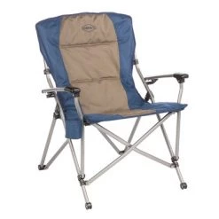 Kamp-Rite Double Layered Soft Padded Folding Supportive Hard Arm Outdoor Camping Lounge Chair with Cupholder, Blue and Tan (2 Pack)
