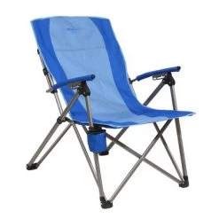 Kamp-Rite 3 Position Customizable Reclining Folding Outdoor Camp Lounge Chair with Swing Away Cupholder and Carry Bag, Blue (2 Pack)