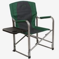 Kamp-Rite KAMP CC103 Director's Chair Outdoor Furniture Camping Folding Sports Chair with Side Table and Cup Holder, Green/Gray (2 Pack)