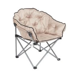 Mac Sports Foldable Padded Outdoor Club Chair with Carry Bag, Beige (2 Pack)