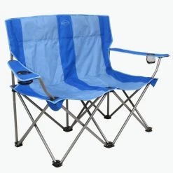 Kamp-Rite Double Folding Camp Chair w/ Cupholders with 2-Pack Padded Folding Camp Chair w/ Lumbar Support and Cupholders, Blue