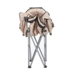 Mac Sports Heavy Duty Steel Alloy and Fabric Foldable Padded Outdoor Club Camping Chair Tufted Travel Seat with Carry Bag, Beige