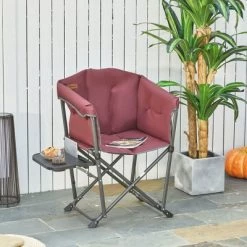 Outsunny Heavy Duty Camping Folding Director Chair Oversize Padded Seat with Side Table