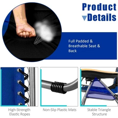 Costway 2PCS Folding Zero Gravity Chair Padded Lounge Chair w/ Beech Armrests Turquoise/Blue/Grey 8 Costway 2PCS Folding Zero Gravity Chair Padded Lounge Chair w/ Beech Armrests Turquoise/Blue/Grey - Image 6