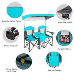 Costway Portable Folding Camping Canopy Chairs w/ Cup Holder Cooler Outdoor Turquoise -Outlet Camping Gear Store unnamed file 2021