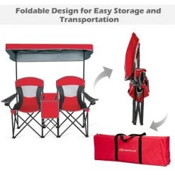 Costway Portable Folding Camping Canopy Chairs w/ Cup Holder Cooler Outdoor Red -Outlet Camping Gear Store unnamed file 2031