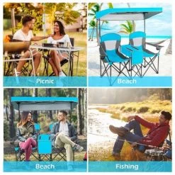Costway Portable Folding Camping Canopy Chairs w/ Cup Holder Cooler Outdoor Blue -Outlet Camping Gear Store unnamed file 2043