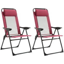 Outsunny Set of 2 Folding Patio Chairs, Camping Chairs with Adjustable Sling Back, Removable Headrest, Armrest for Garden, Backyard, Lawn, Red -Outlet Camping Gear Store unnamed file 2056