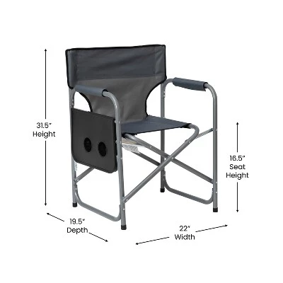 Emma and Oliver Canvas Folding Director's Chair with Accent Trim, Steel Tube Frame-Integrated Folding Side Table with Cupholders 6 Emma and Oliver Canvas Folding Director's Chair with Accent Trim, Steel Tube Frame-Integrated Folding Side Table with Cupholders - Image 4