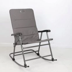 Portal PRWF-FCH012XL-GRAY Indoor Outdoor Portable Lightweight Steel Frame Flat Folding Camping Rocking Armchair Lounge Recliner, Gray