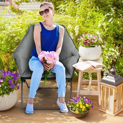 Costway Folding Saucer Padded Chair Soft Wide Seat w/ Metal Frame Lounge Furniture 4 Costway Folding Saucer Padded Chair Soft Wide Seat w/ Metal Frame Lounge Furniture - Image 2