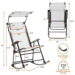 Costway Folding Rocking Chair Rocker Porch Zero Gravity Furniture Sunshade Canopy Orange