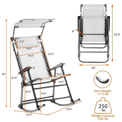 Costway Folding Rocking Chair Rocker Porch Zero Gravity Furniture Sunshade Canopy Orange 3 Costway Folding Rocking Chair Rocker Porch Zero Gravity Furniture Sunshade Canopy Orange