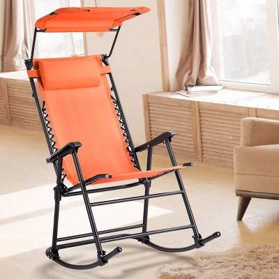 Costway Folding Rocking Chair Rocker Porch Zero Gravity Furniture Sunshade Canopy Orange 6 Costway Folding Rocking Chair Rocker Porch Zero Gravity Furniture Sunshade Canopy Orange - Image 4