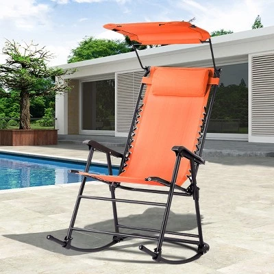 Costway Folding Rocking Chair Rocker Porch Zero Gravity Furniture Sunshade Canopy Orange 7 Costway Folding Rocking Chair Rocker Porch Zero Gravity Furniture Sunshade Canopy Orange - Image 5