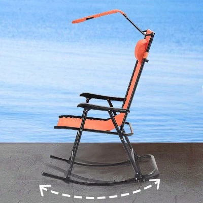 Costway Folding Rocking Chair Rocker Porch Zero Gravity Furniture Sunshade Canopy Orange 9 Costway Folding Rocking Chair Rocker Porch Zero Gravity Furniture Sunshade Canopy Orange - Image 7