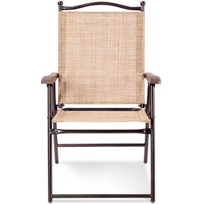 Costway Set of 2 Patio Folding Sling Back Chairs Camping Deck Garden Beach Yellow 7 Costway Set of 2 Patio Folding Sling Back Chairs Camping Deck Garden Beach Yellow - Image 5