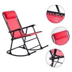 Costway Folding Zero Gravity Rocking Chair Rocker Porch Outdoor Patio Headrest Red -Outlet Camping Gear Store unnamed file 2350