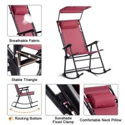 Costway Folding Rocking Chair Rocker Porch Zero Gravity Furniture Sunshade Canopy Red -Outlet Camping Gear Store unnamed file 2374