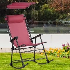 Costway Folding Rocking Chair Rocker Porch Zero Gravity Furniture Sunshade Canopy Red -Outlet Camping Gear Store unnamed file 2377