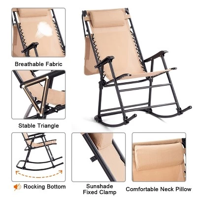 Costway Folding Rocking Chair Rocker Porch Zero Gravity Furniture Sunshade Canopy Beige 5 Costway Folding Rocking Chair Rocker Porch Zero Gravity Furniture Sunshade Canopy Beige - Image 3