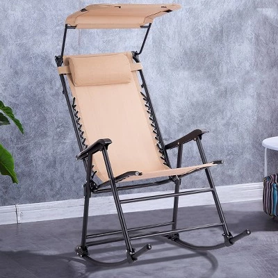 Costway Folding Rocking Chair Rocker Porch Zero Gravity Furniture Sunshade Canopy Beige 6 Costway Folding Rocking Chair Rocker Porch Zero Gravity Furniture Sunshade Canopy Beige - Image 4