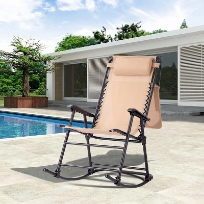Costway Folding Rocking Chair Rocker Porch Zero Gravity Furniture Sunshade Canopy Beige 7 Costway Folding Rocking Chair Rocker Porch Zero Gravity Furniture Sunshade Canopy Beige - Image 5