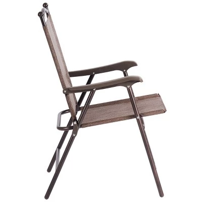 Costway Set of 2 Patio Folding Sling Back Chairs Camping Deck Garden Beach Brown 7 Costway Set of 2 Patio Folding Sling Back Chairs Camping Deck Garden Beach Brown - Image 5