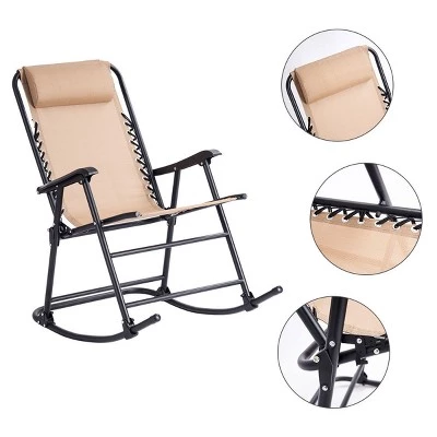 Costway Folding Zero Gravity Rocking Chair Rocker Porch Outdoor Patio Headrest Beige 6 Costway Folding Zero Gravity Rocking Chair Rocker Porch Outdoor Patio Headrest Beige - Image 4