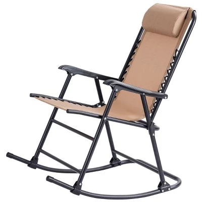 Costway Folding Zero Gravity Rocking Chair Rocker Porch Outdoor Patio Headrest Beige 8 Costway Folding Zero Gravity Rocking Chair Rocker Porch Outdoor Patio Headrest Beige - Image 6