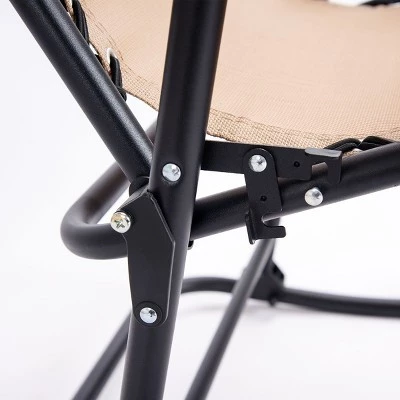 Costway Folding Zero Gravity Rocking Chair Rocker Porch Outdoor Patio Headrest Beige 11 Costway Folding Zero Gravity Rocking Chair Rocker Porch Outdoor Patio Headrest Beige - Image 9