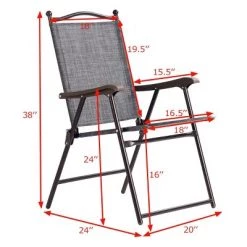 Costway Set of 2 Patio Folding Sling Back Chairs Camping Deck Garden Beach Gray