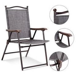 Costway Set of 2 Patio Folding Sling Back Chairs Camping Deck Garden Beach Gray -Outlet Camping Gear Store unnamed file 2408