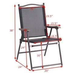 Costway Set of 2 Patio Folding Sling Back Chairs Camping Deck Garden Beach Black