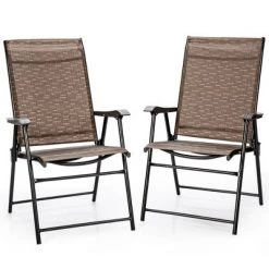 Costway 2PCS Outdoor Patio Folding Chair Camping Portable Lawn Garden W/Armrest