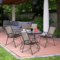 Costway Set of 4 Patio Folding Sling Chairs Steel Textilene Camping Deck Garden Pool
