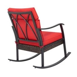 Wicker Patio Rocking Chair with Cushion - Red - Nuu Garden