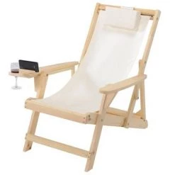 Romantic 2pk Canvas Sling Chairs with Cup & Wine Holder - Brown/White - W Unlimited