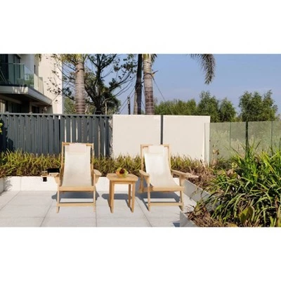 Romantic 2pk Canvas Sling Chairs with Cup & Wine Holder - Brown/White - W Unlimited 4 Romantic 2pk Canvas Sling Chairs with Cup & Wine Holder - Brown/White - W Unlimited - Image 2