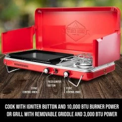 Hike Crew 2-in-1 Portable Gas Camping Stove Burner & Griddle with Integrated Igniter & Stainless Steel Drip Tray