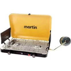 Martin MCS250 Durable Outdoor Portable Propane Gas Dual Burner Camping Cookware Grill Stove with Ignition Button, Yellow