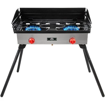 Hike Crew Cast Iron Double-Burner Outdoor Gas Stove | 150,000 BTU Portable Propane-Powered Cooktop w/ Compact Foldable Legs, Temperature Control Knobs, Wind Panels, Hose Regulator & Storage Carry Case 5 Hike Crew Cast Iron Double-Burner Outdoor Gas Stove | 150,000 BTU Portable Propane-Powered Cooktop w/ Compact Foldable Legs, Temperature Control Knobs, Wind Panels, Hose Regulator & Storage Carry Case - Image 3