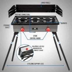 Hike Crew Cast Iron Double-Burner Outdoor Gas Stove | 150,000 BTU Portable Propane-Powered Cooktop w/ Compact Foldable Legs, Temperature Control Knobs, Wind Panels, Hose Regulator & Storage Carry Case 11 Hike Crew Cast Iron Double-Burner Outdoor Gas Stove | 150,000 BTU Portable Propane-Powered Cooktop w/ Compact Foldable Legs, Temperature Control Knobs, Wind Panels, Hose Regulator & Storage Carry Case -Outlet Camping Gear Store unnamed file 3059